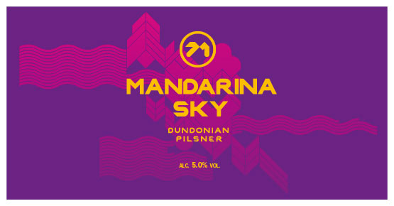 Purple Mandarina Sky label with amber logo and text ontop.