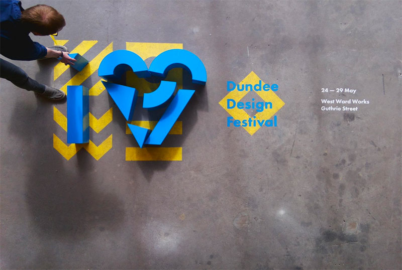 Man uses Blocks of Dundee Design Festival 2017 as stepping stones.