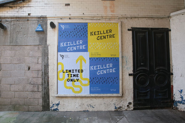 Typographic posters for the Dundee Design Festival 2019 in situ on the street.