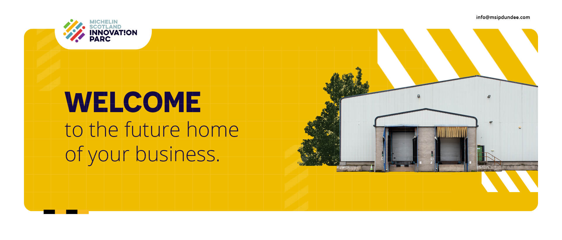 Image of a build and the words 'welcome to the new home of your business'.