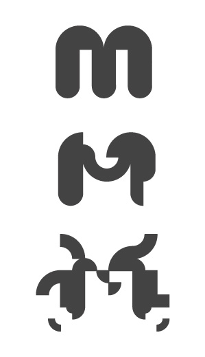 M shape filled with two versions below becoming more abstract.