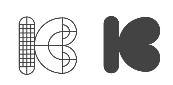 Grid outline and filled versions of logo mark concepts.