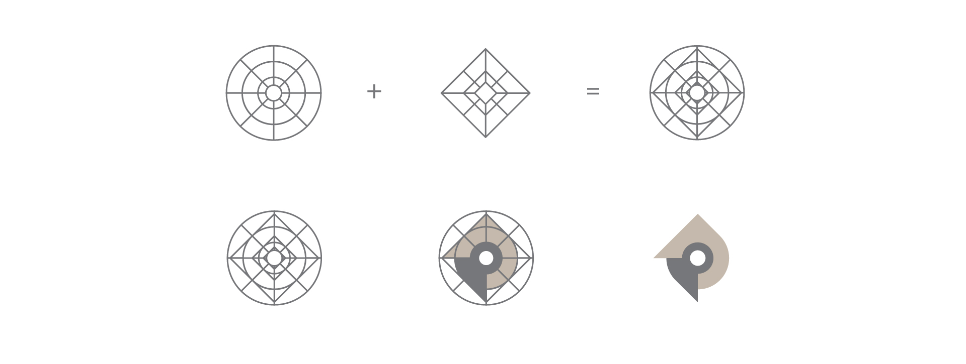 Progression of logo icon from a circle to grid to finished mark for Platinum Informatics.