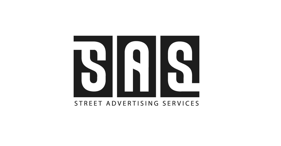 Old SAS logo with three letters on black blocks with Street Advertising Services below.